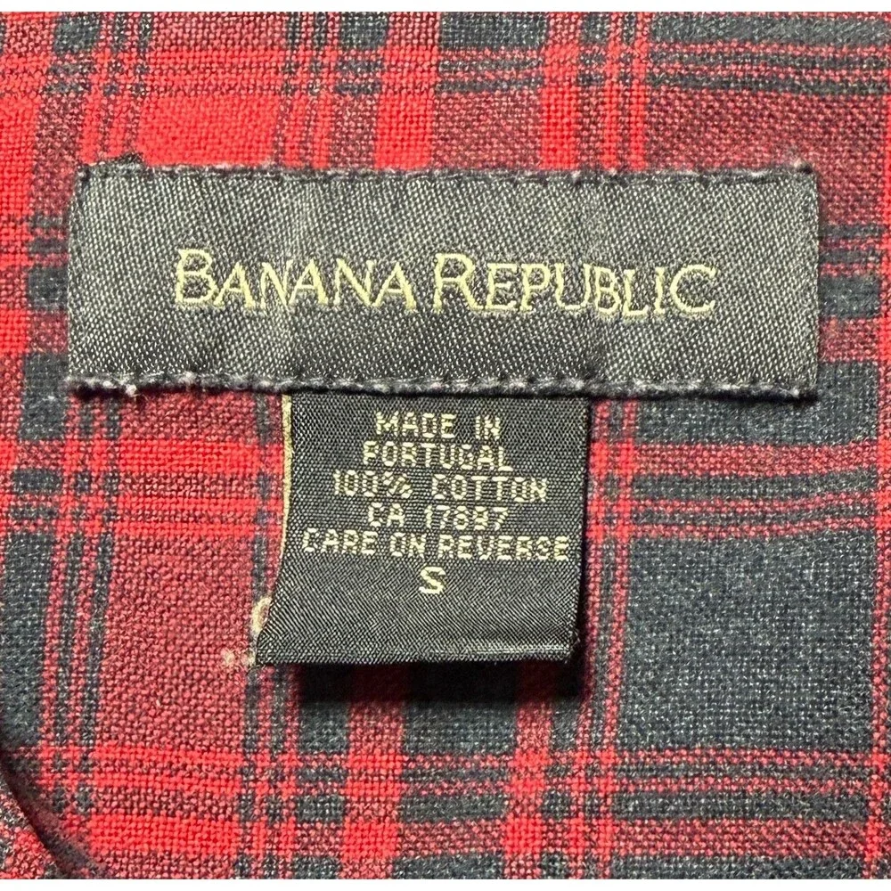 Vintage Banana Republic Flannel Shirt Men's Size Small Red Plaid